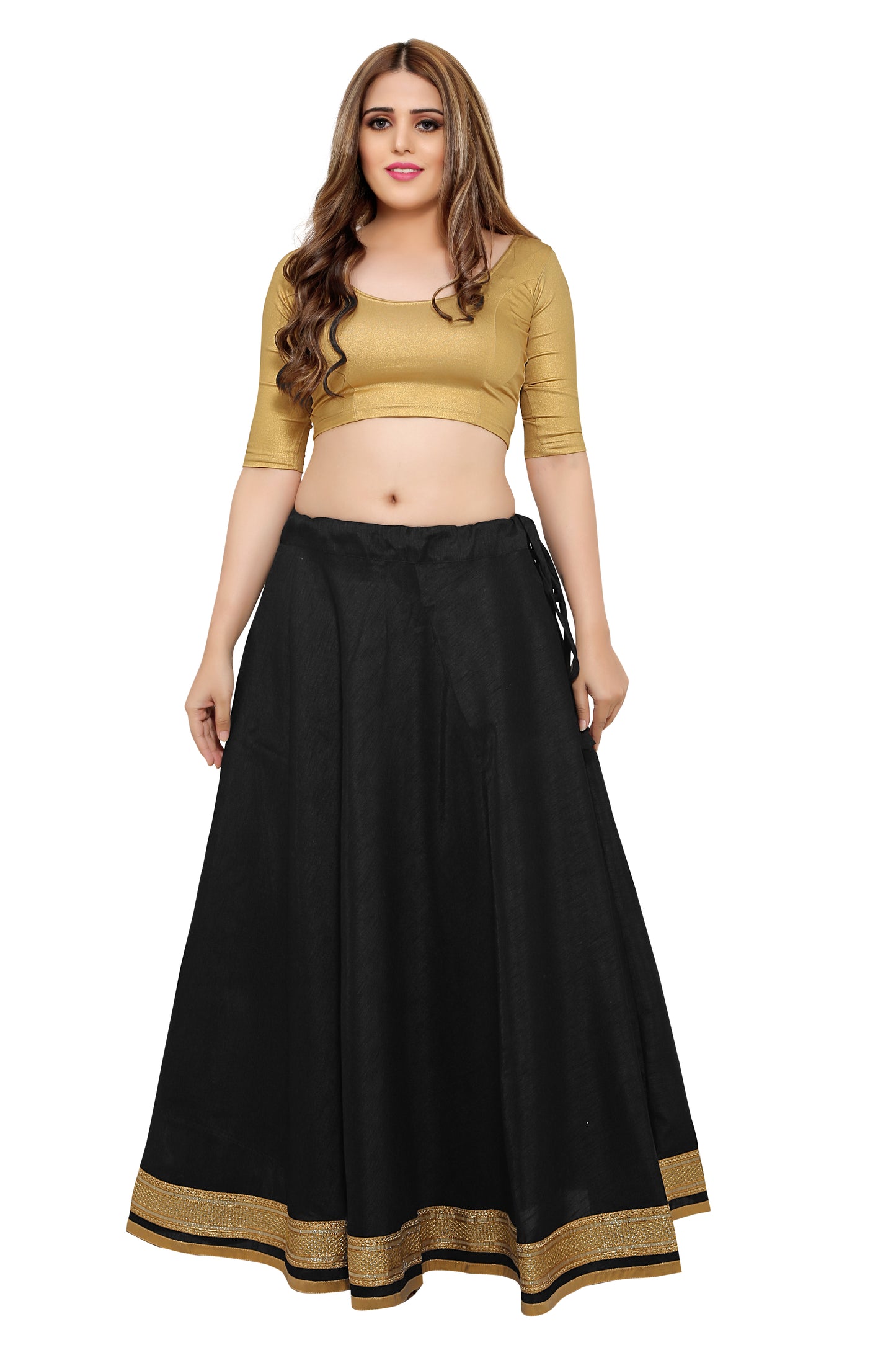 Women's Black Raw Silk Skirt (Design 0617)