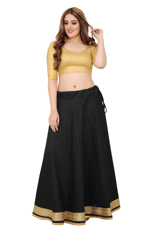 Women's Black Raw Silk Skirt (Design 0617)