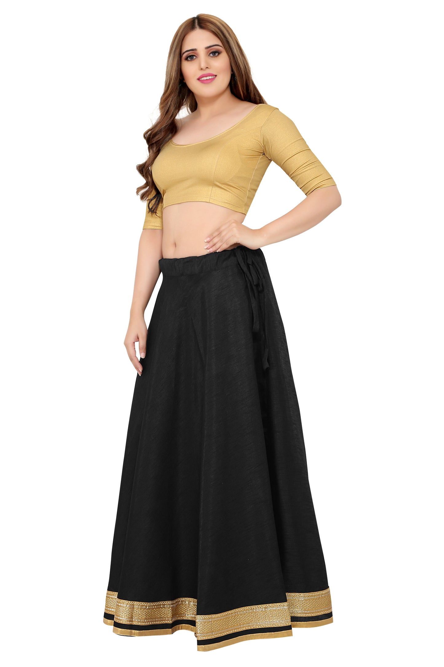 Women's Black Raw Silk Skirt (Design 0617)