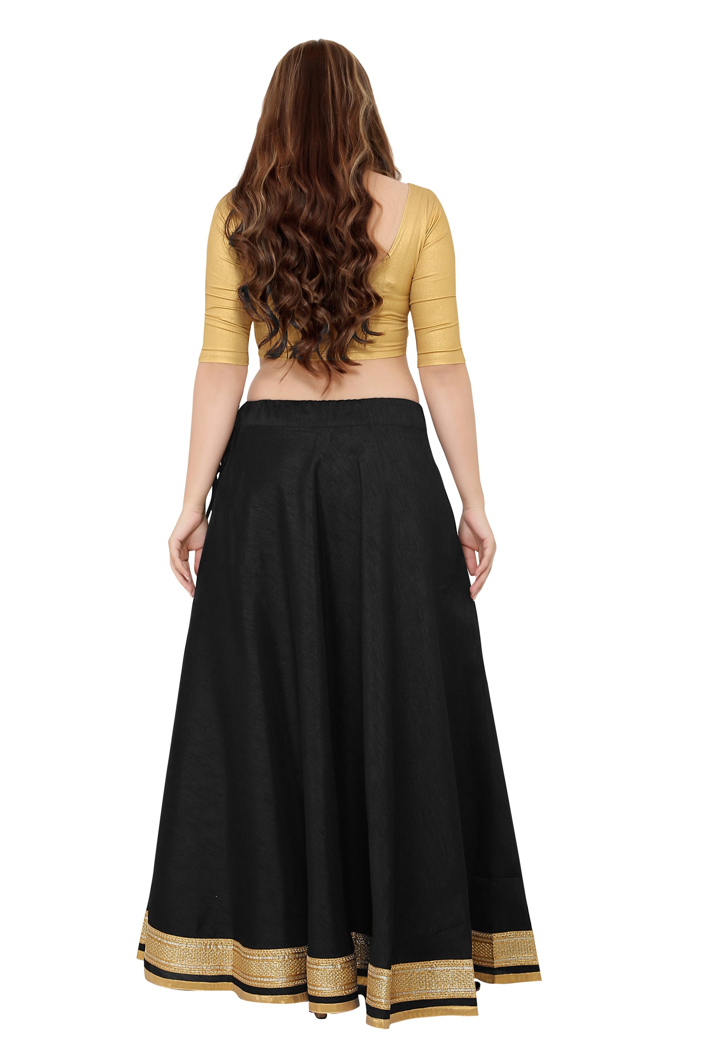 Women's Black Raw Silk Skirt (Design 0617)