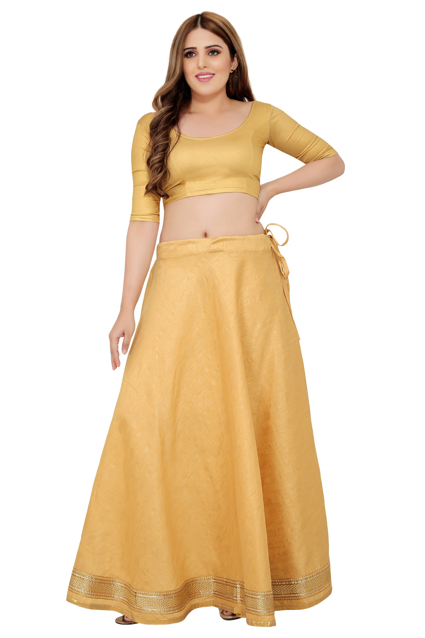 Women's Gold Raw Silk Skirt (Design 0617)