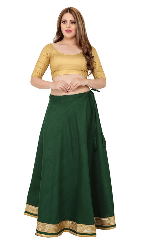 Women's Green Raw Silk Skirt (Design 0617)