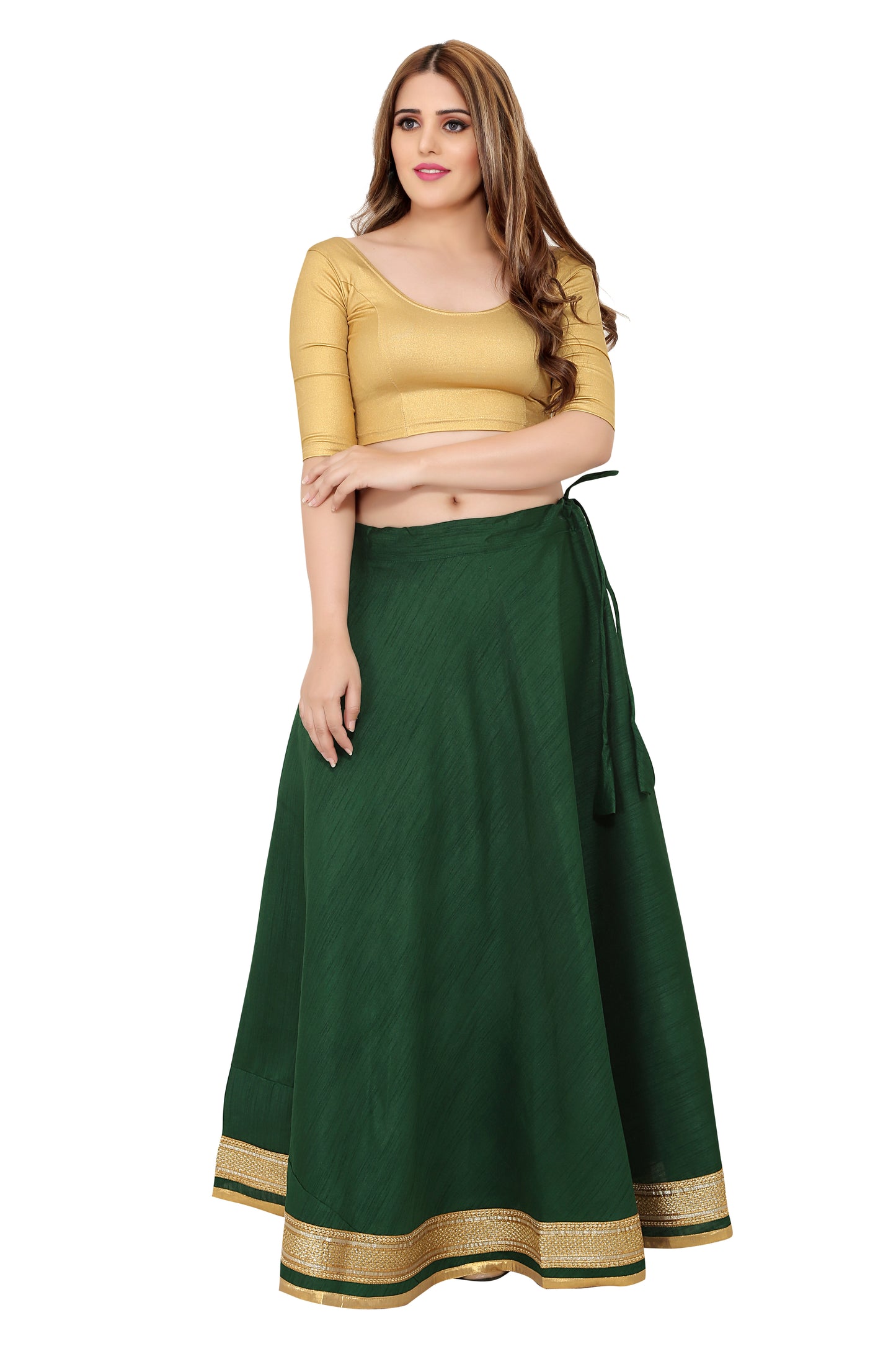 Women's Green Raw Silk Skirt (Design 0617)