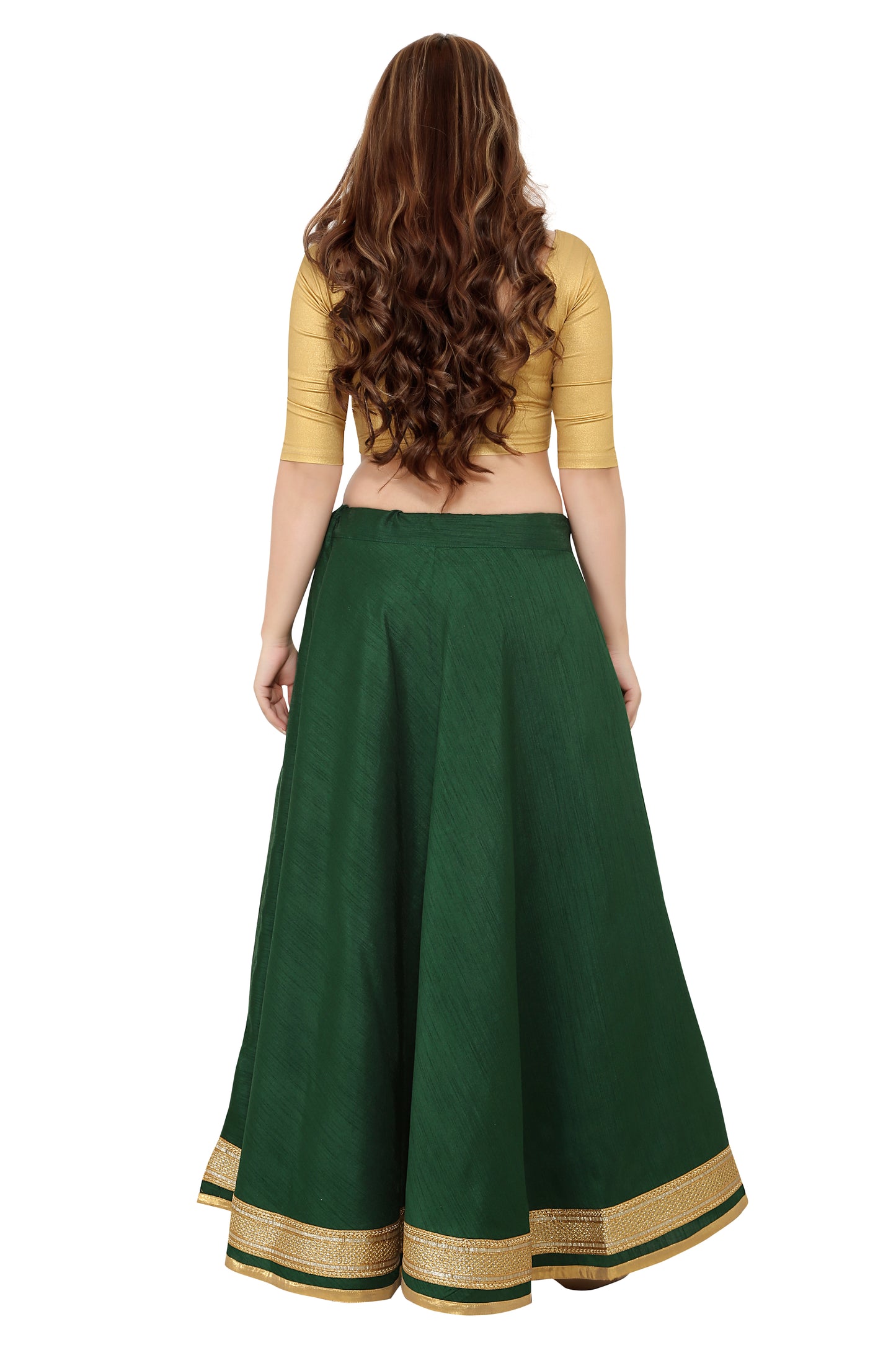 Women's Green Raw Silk Skirt (Design 0617)