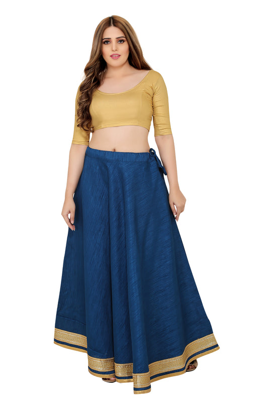 Women's Blue Raw Silk Skirt (Design 0617)