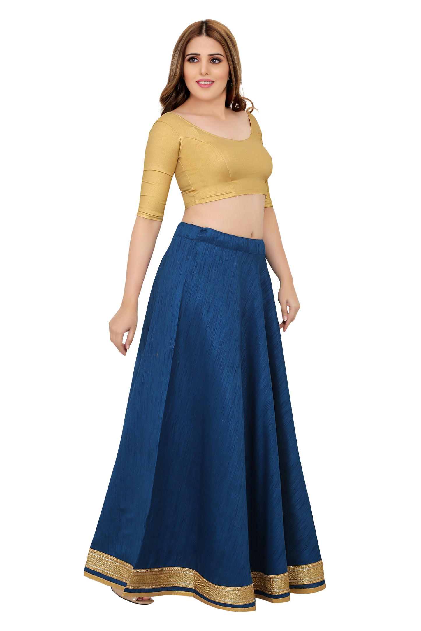 Women's Blue Raw Silk Skirt (Design 0617)