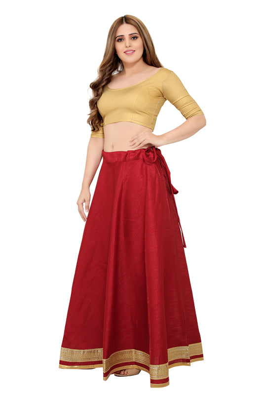 Women's Maroon Raw Silk Skirt (Design 0617)