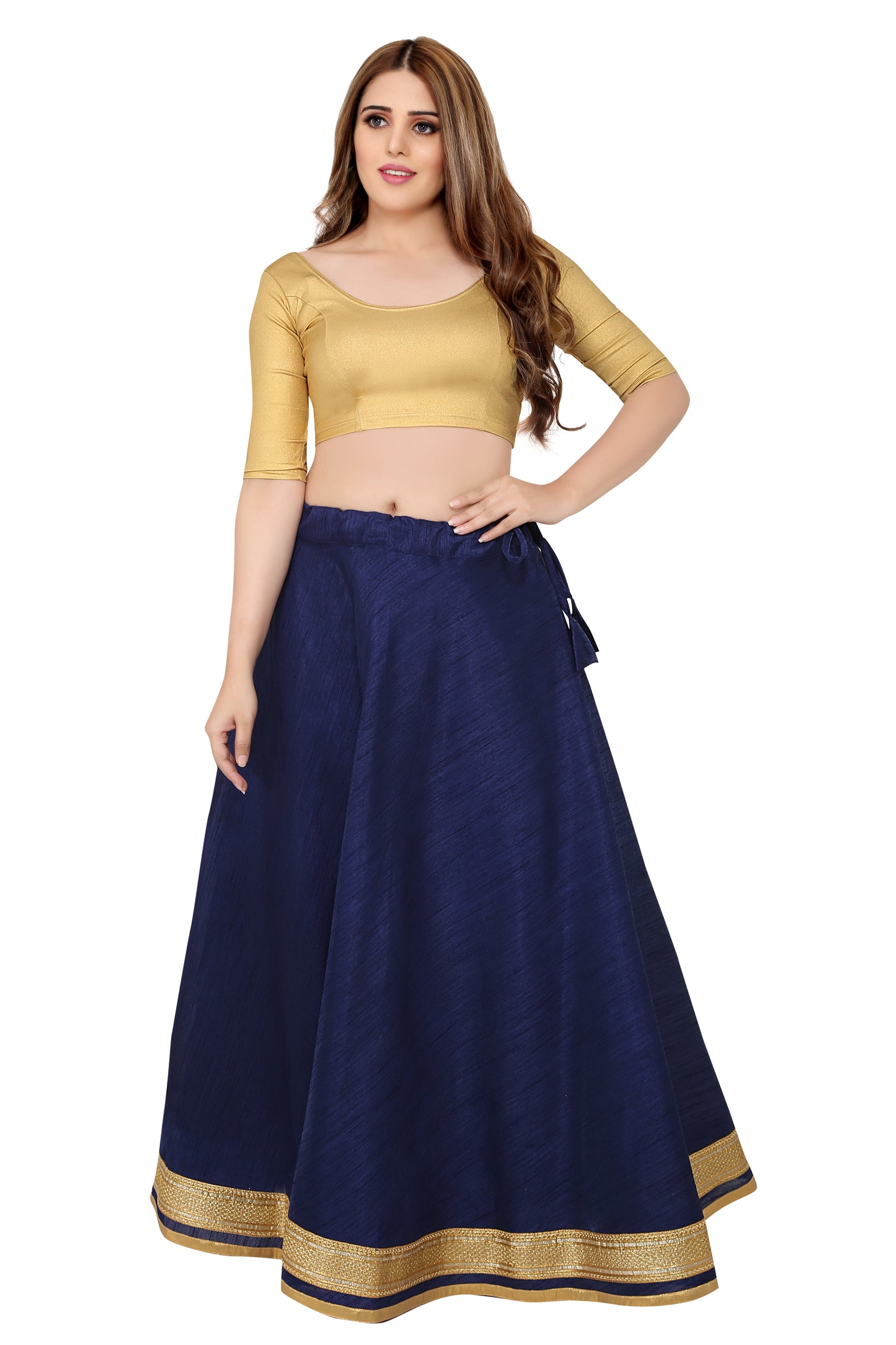 Women's Navy Blue Raw Silk Skirt (Design 0617)