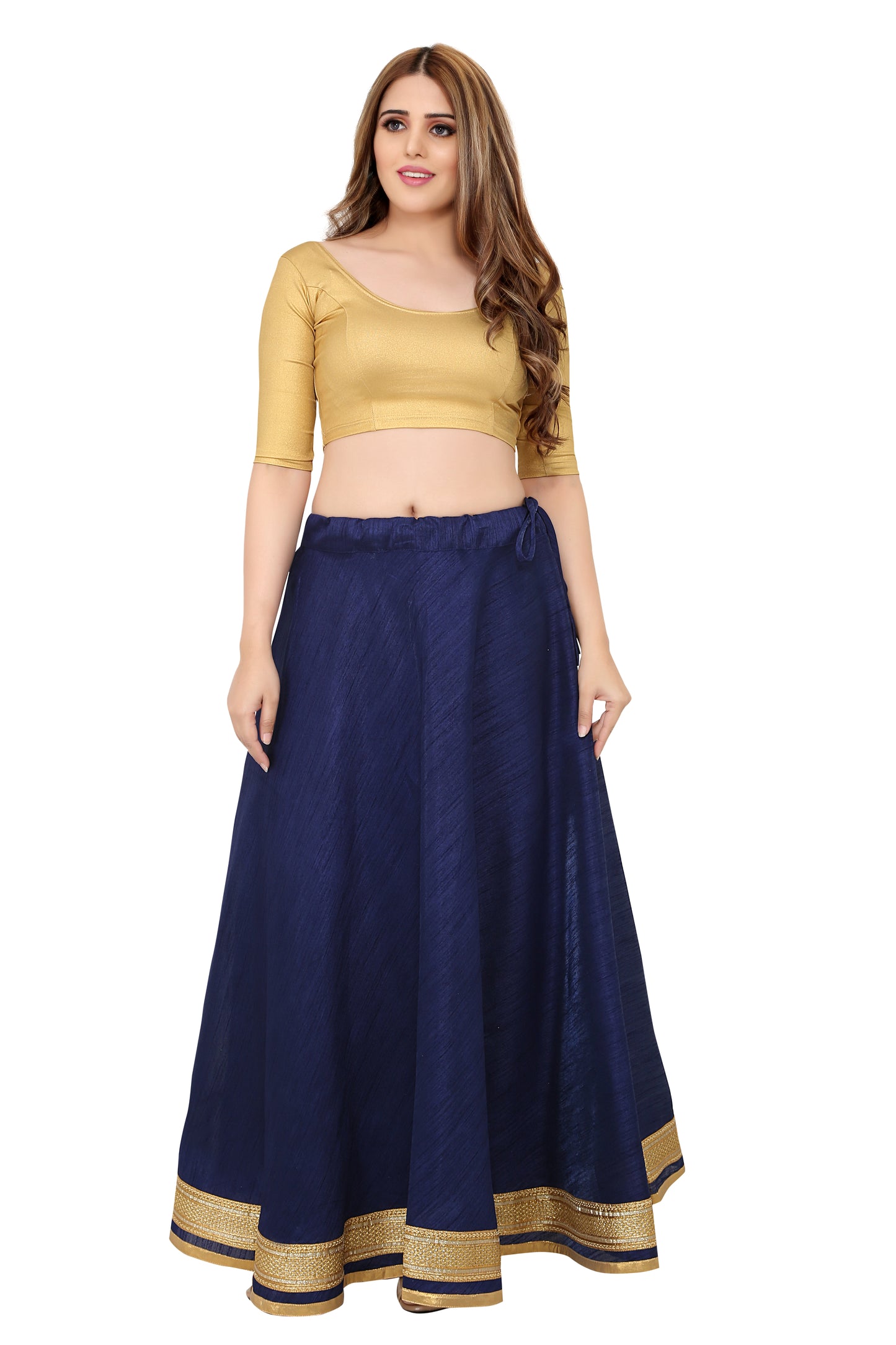 Women's Navy Blue Raw Silk Skirt (Design 0617)