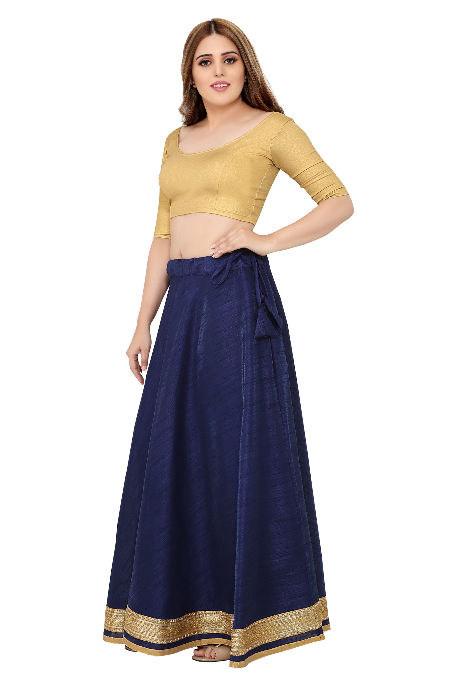 Women's Navy Blue Raw Silk Skirt (Design 0617)