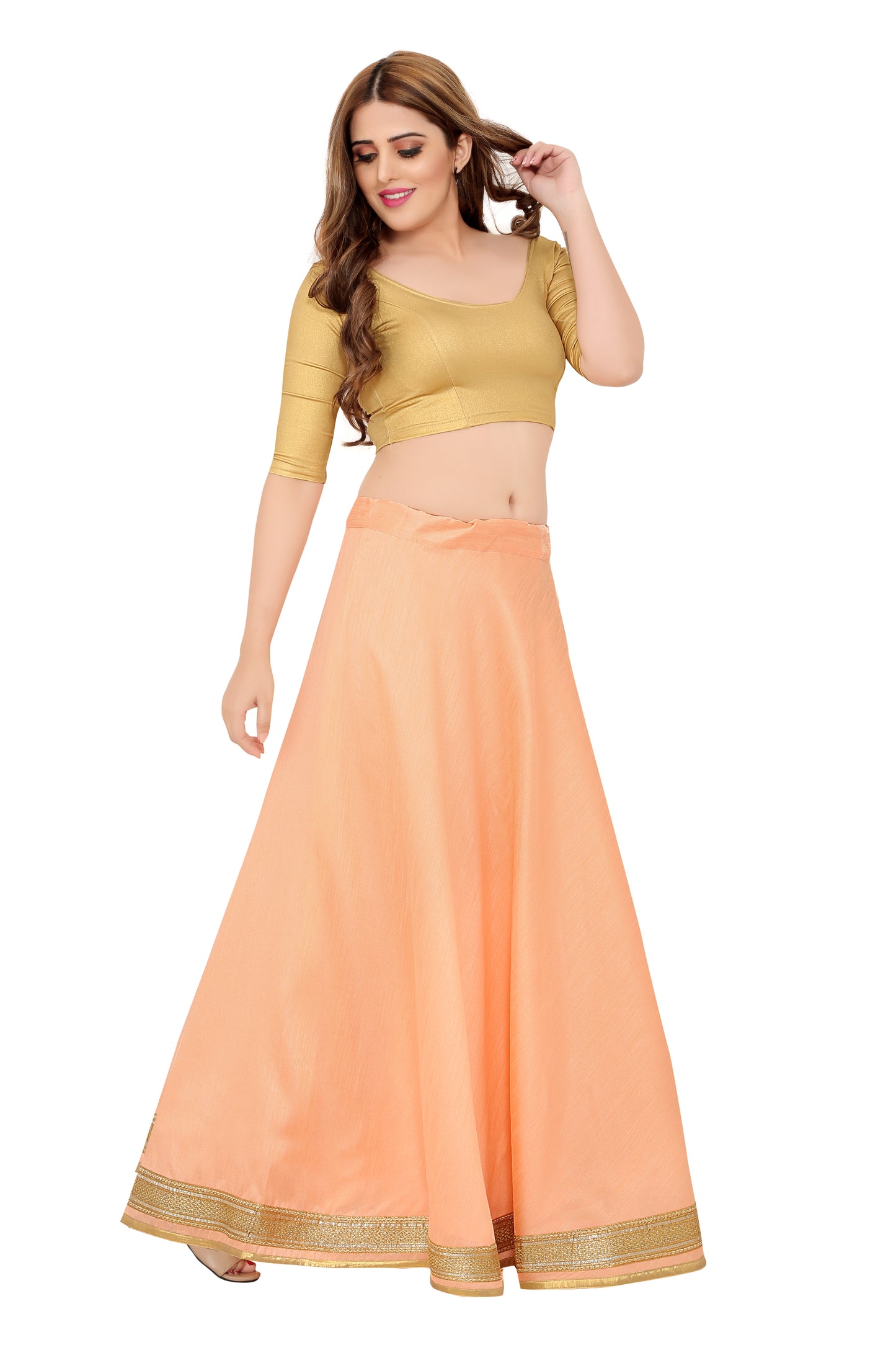 Women's Peach Raw Silk Skirt (Design 0617)