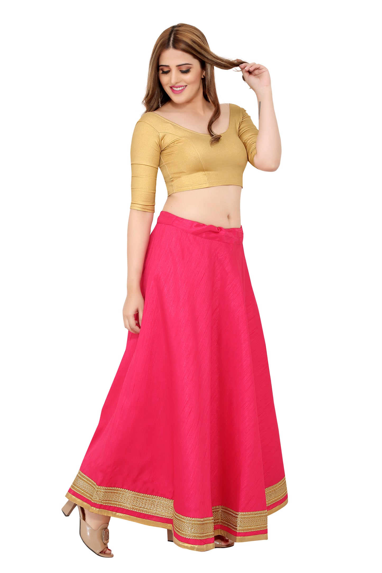 Women's Pink Raw Silk Skirt (Design 0617)