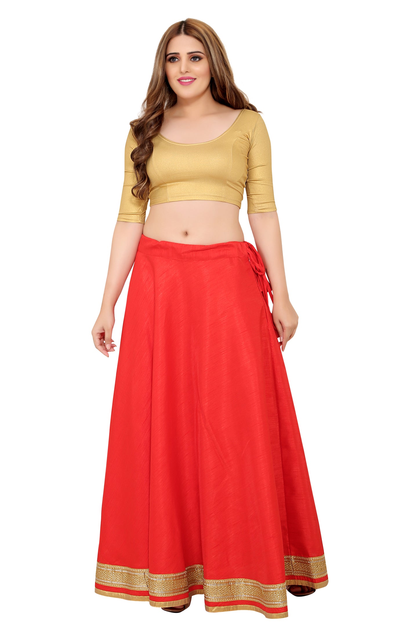 Women's Red Raw Silk Skirt (Design 0617)