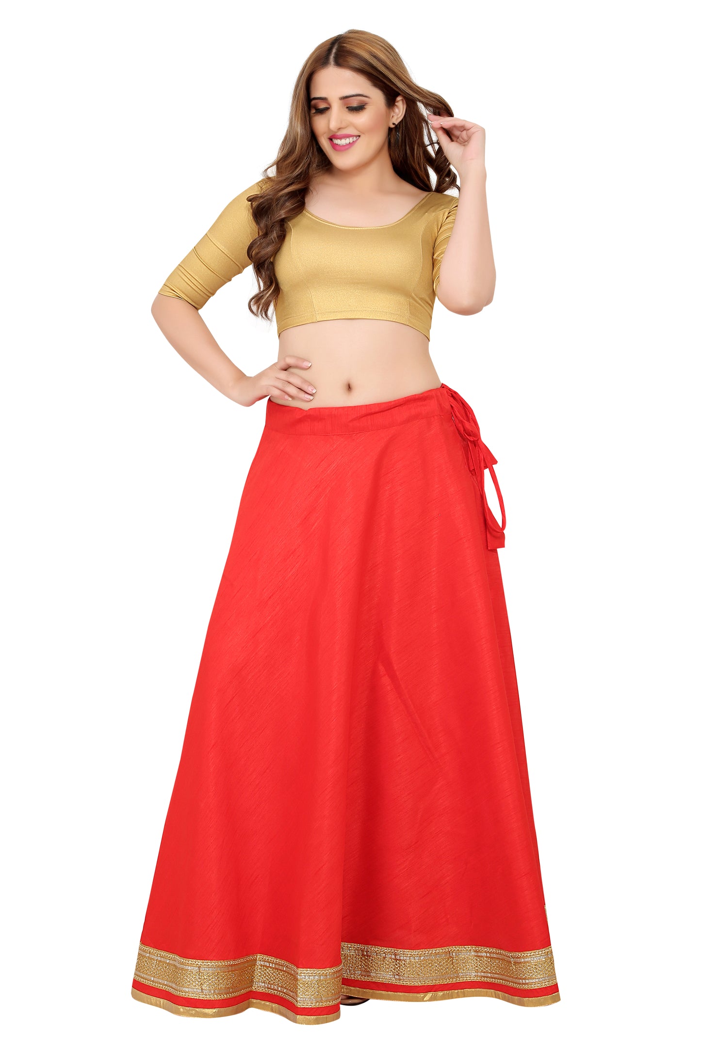 Women's Red Raw Silk Skirt (Design 0617)