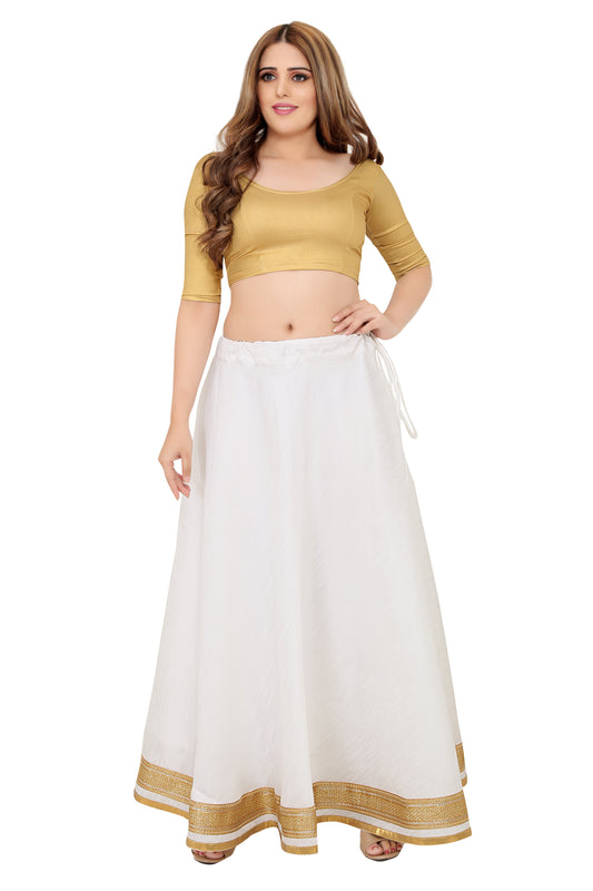 Women's White Raw Silk Skirt (Design 0617)