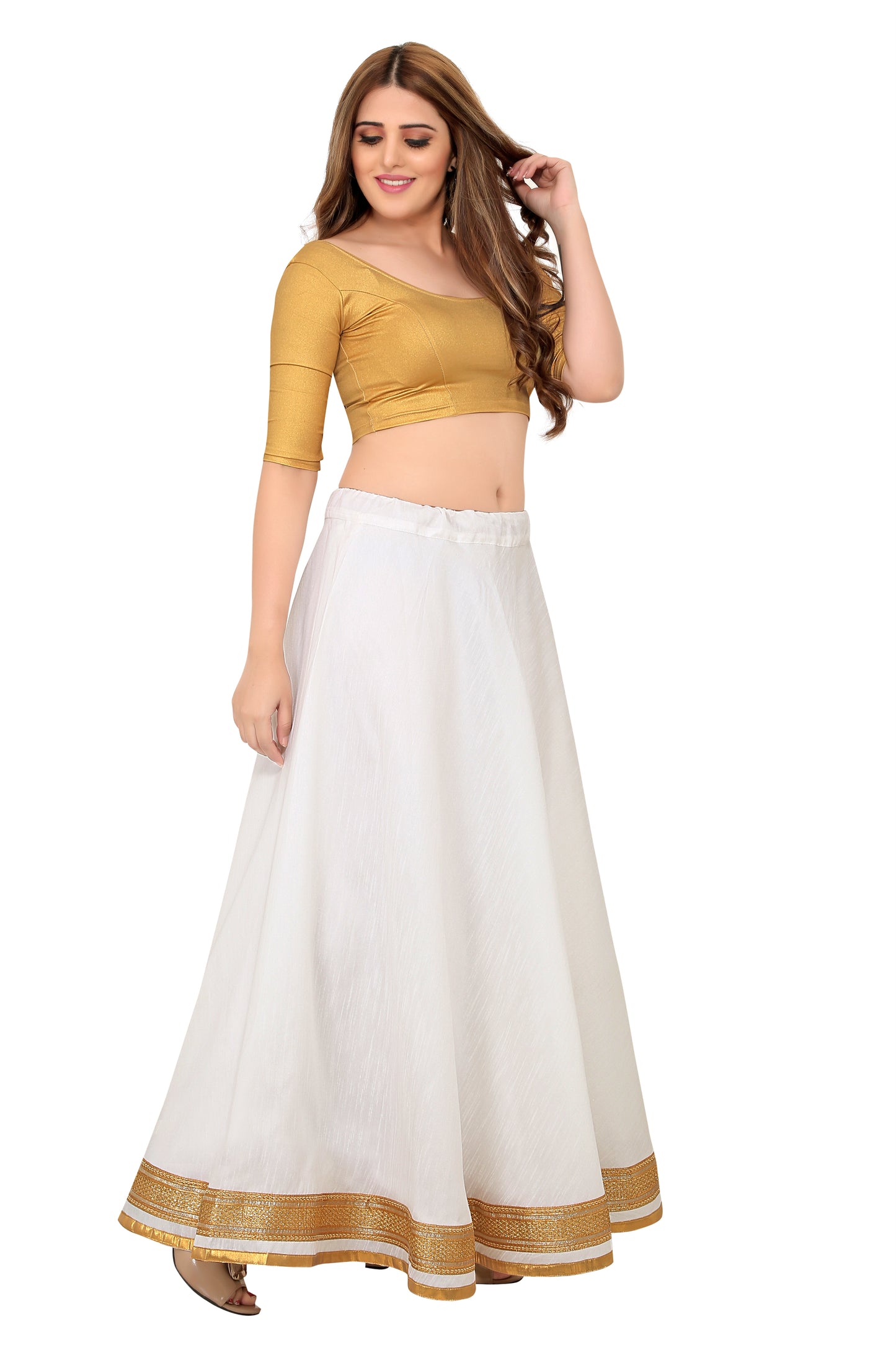 Women's White Raw Silk Skirt (Design 0617)