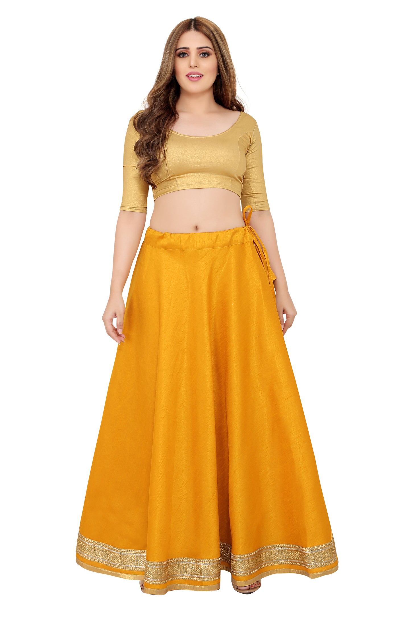 Women's Yellow Raw Silk Skirt (Design 0617)