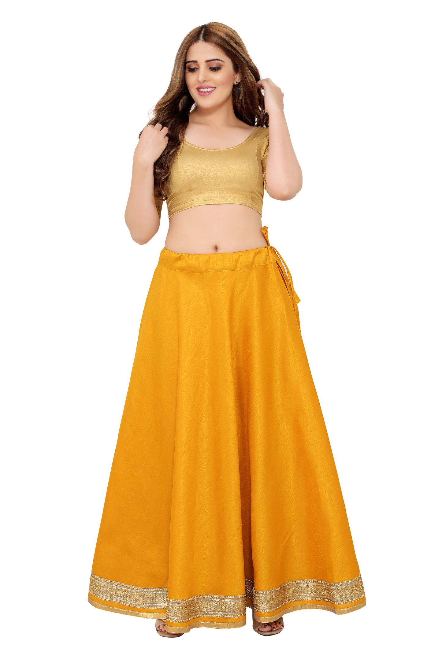 Women's Yellow Raw Silk Skirt (Design 0617)