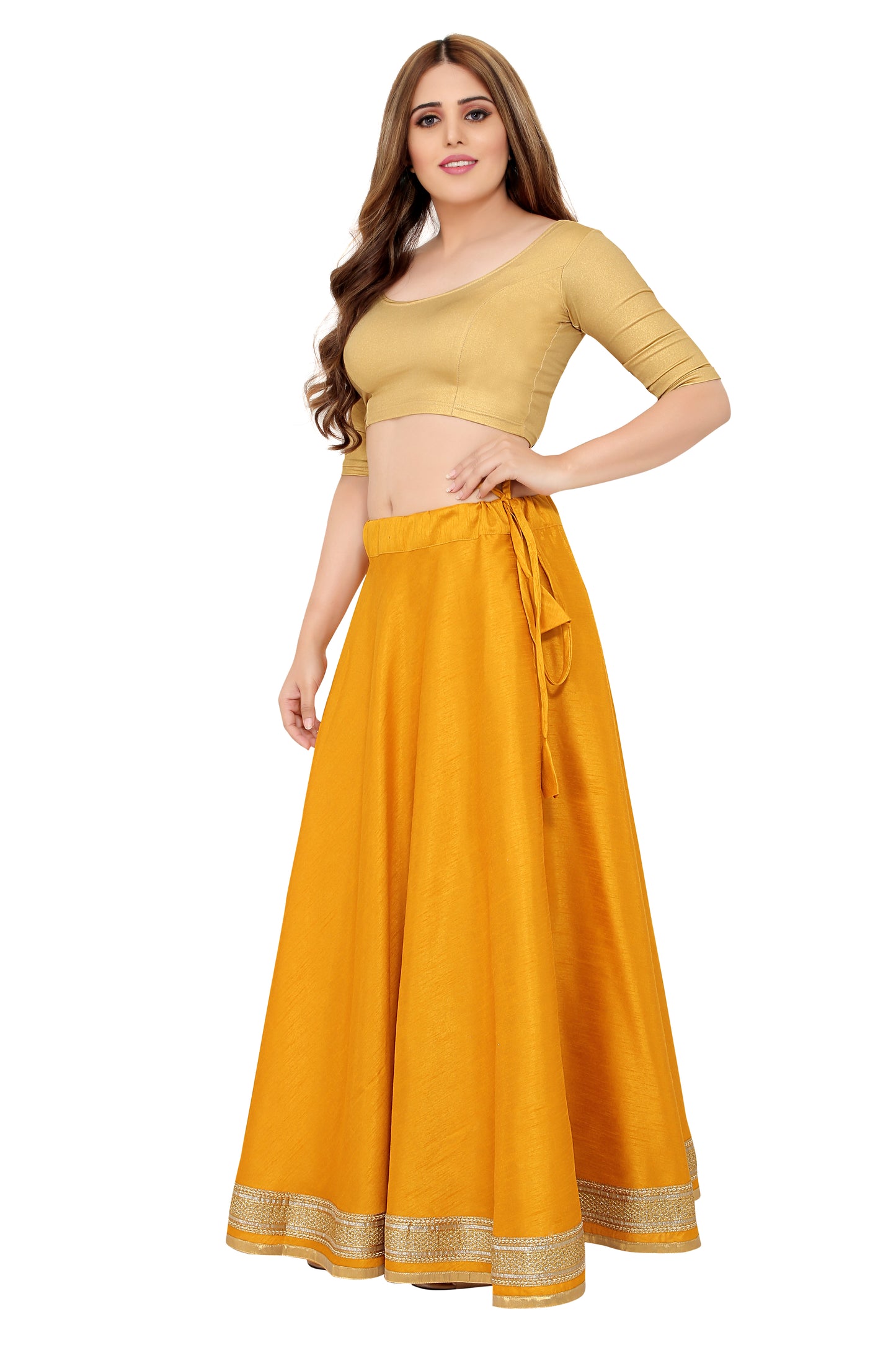 Women's Yellow Raw Silk Skirt (Design 0617)