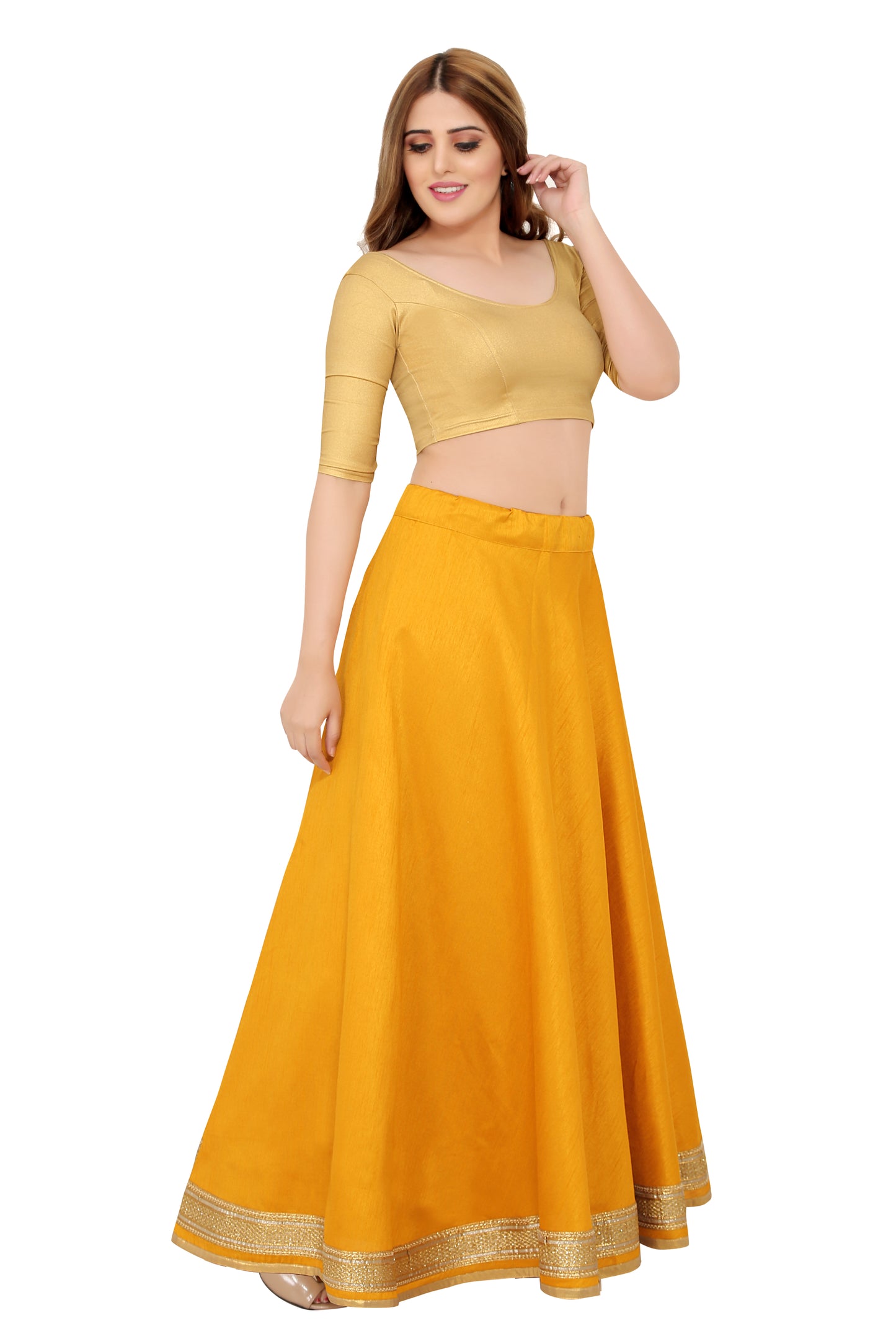 Women's Yellow Raw Silk Skirt (Design 0617)