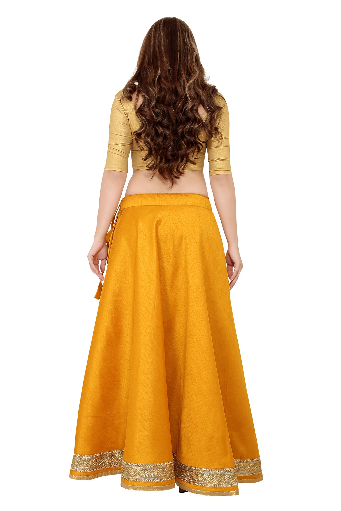 Women's Yellow Raw Silk Skirt (Design 0617)