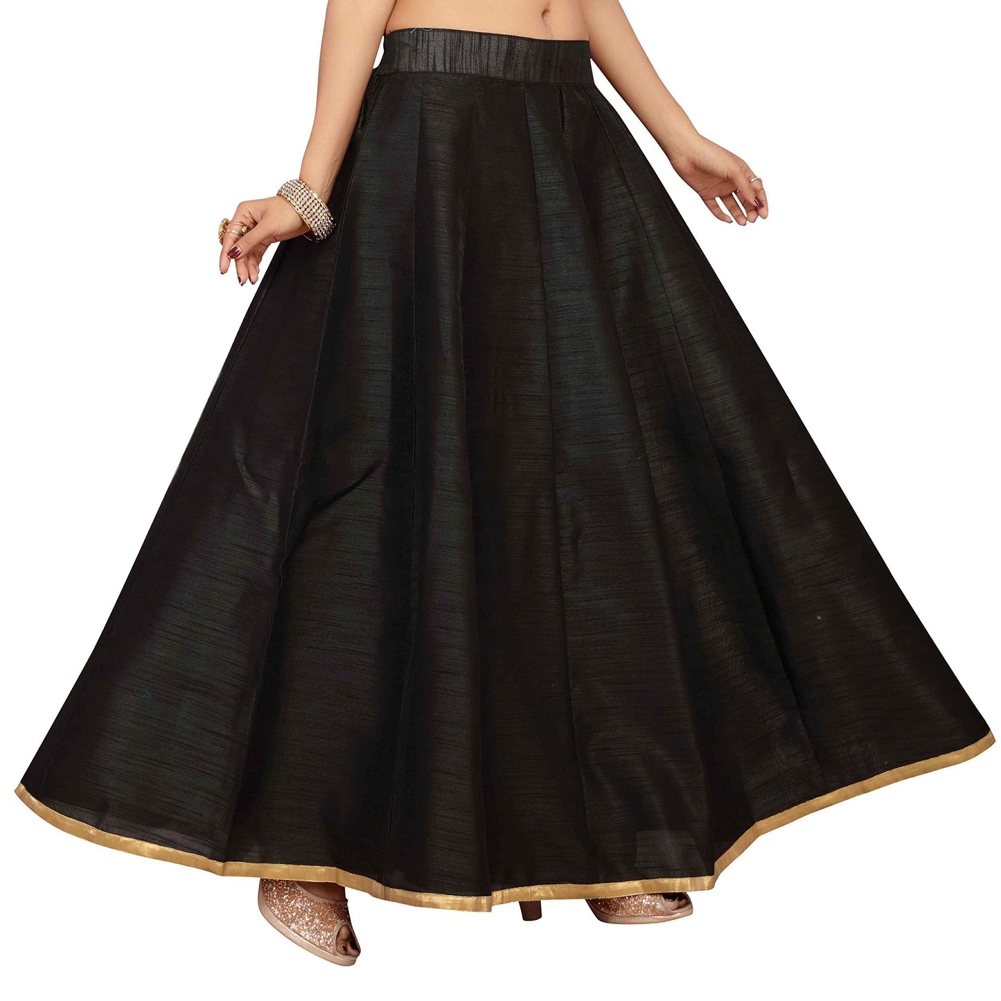 Women's Black Raw Silk Skirt (Design 706)