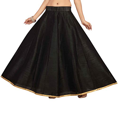 Women's Black Raw Silk Skirt (Design 706)