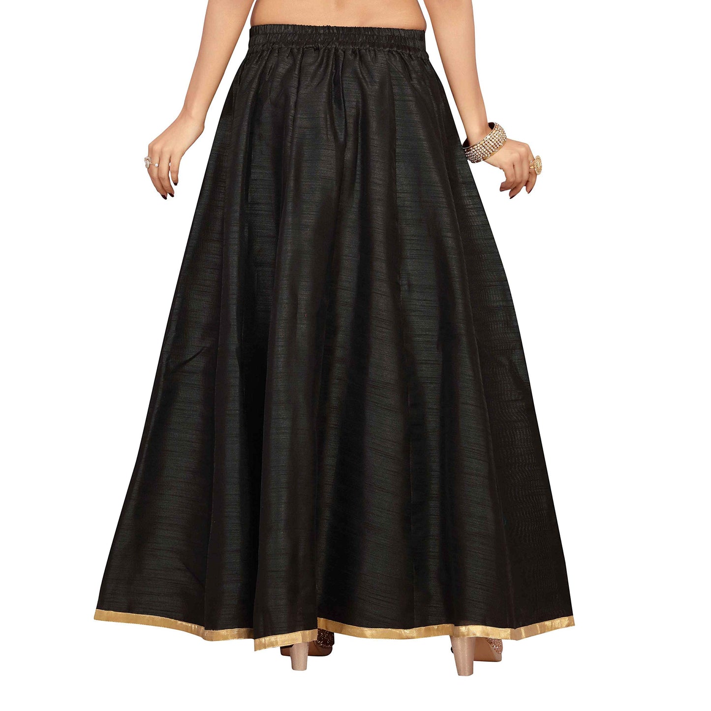 Women's Black Raw Silk Skirt (Design 706)