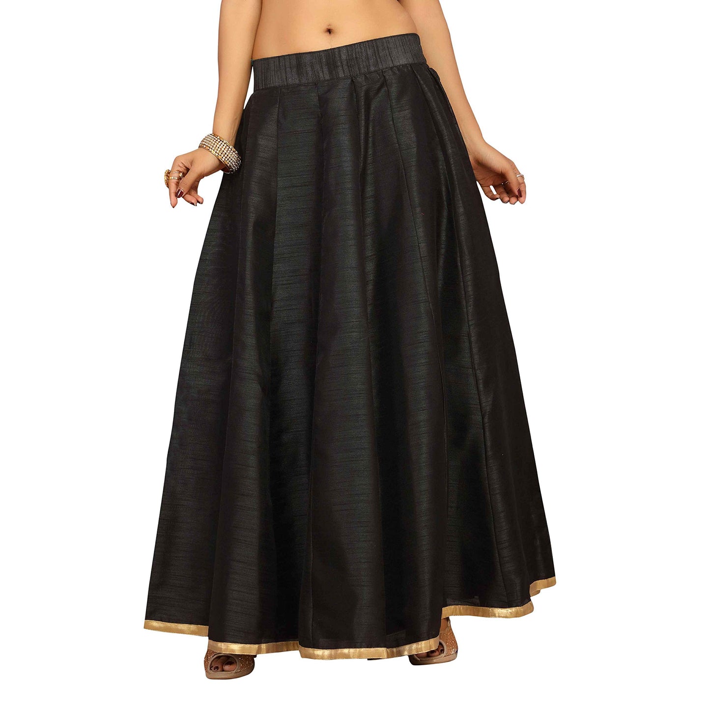 Women's Black Raw Silk Skirt (Design 706)