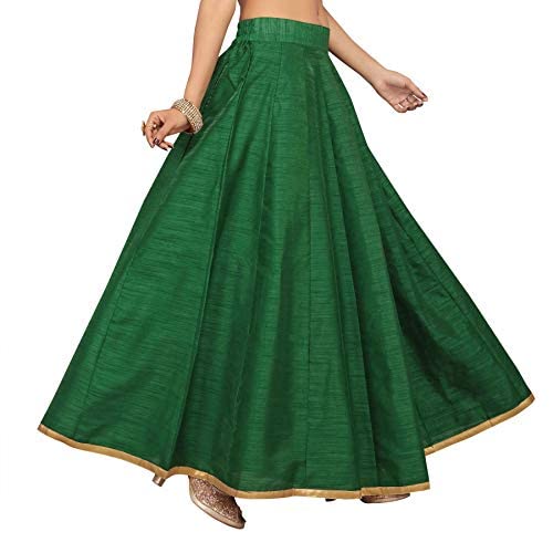 Women's Green Raw Silk Skirt (Design 706)