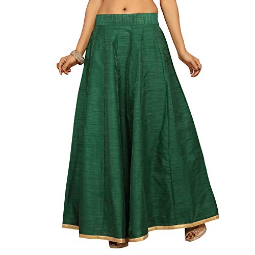 Women's Green Raw Silk Skirt (Design 706)