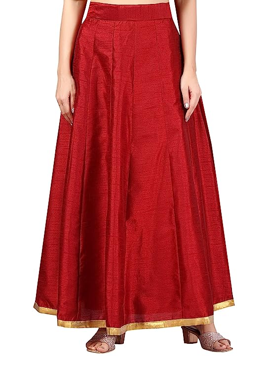 Women's Maroon Raw Silk Skirt (Design 706)