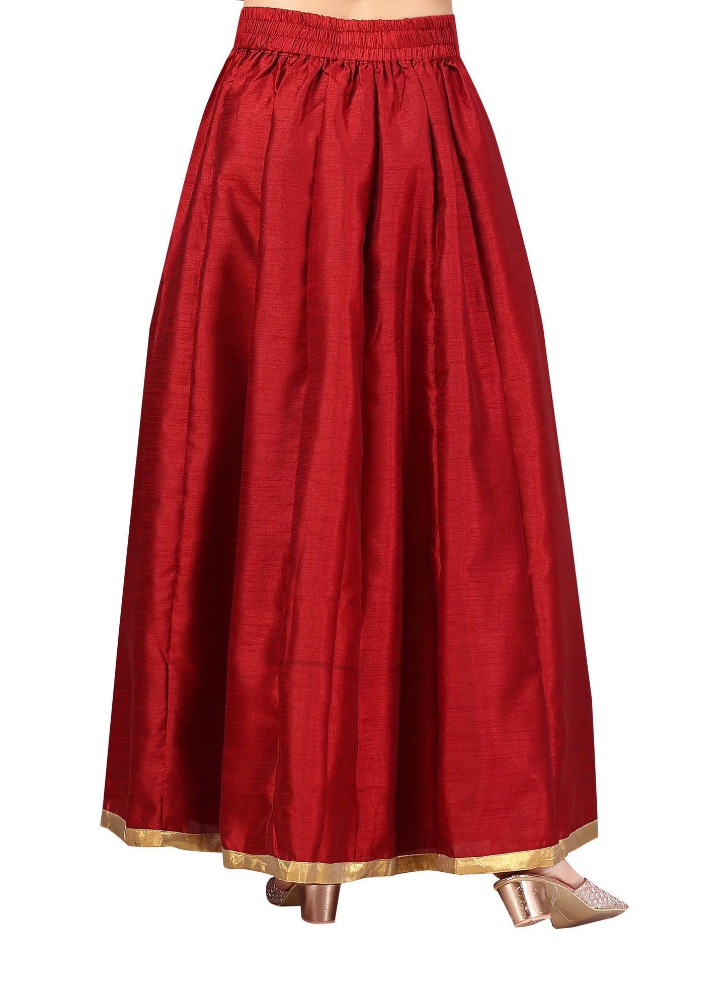 Women's Maroon Raw Silk Skirt (Design 706)