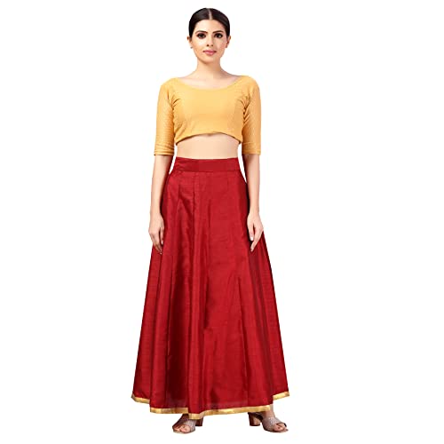 Women's Maroon Raw Silk Skirt (Design 706)