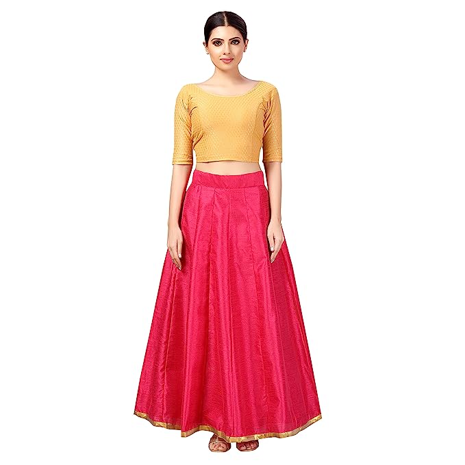 Women's Pink Raw Silk Skirt (Design 706)