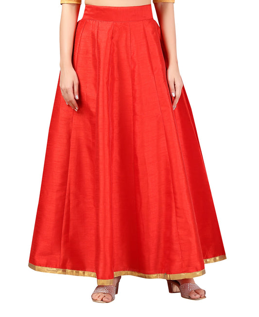 Women's Red Raw Silk Skirt (Design 706)