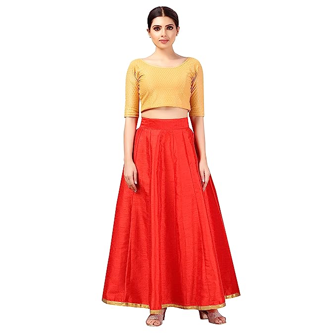 Women's Red Raw Silk Skirt (Design 706)