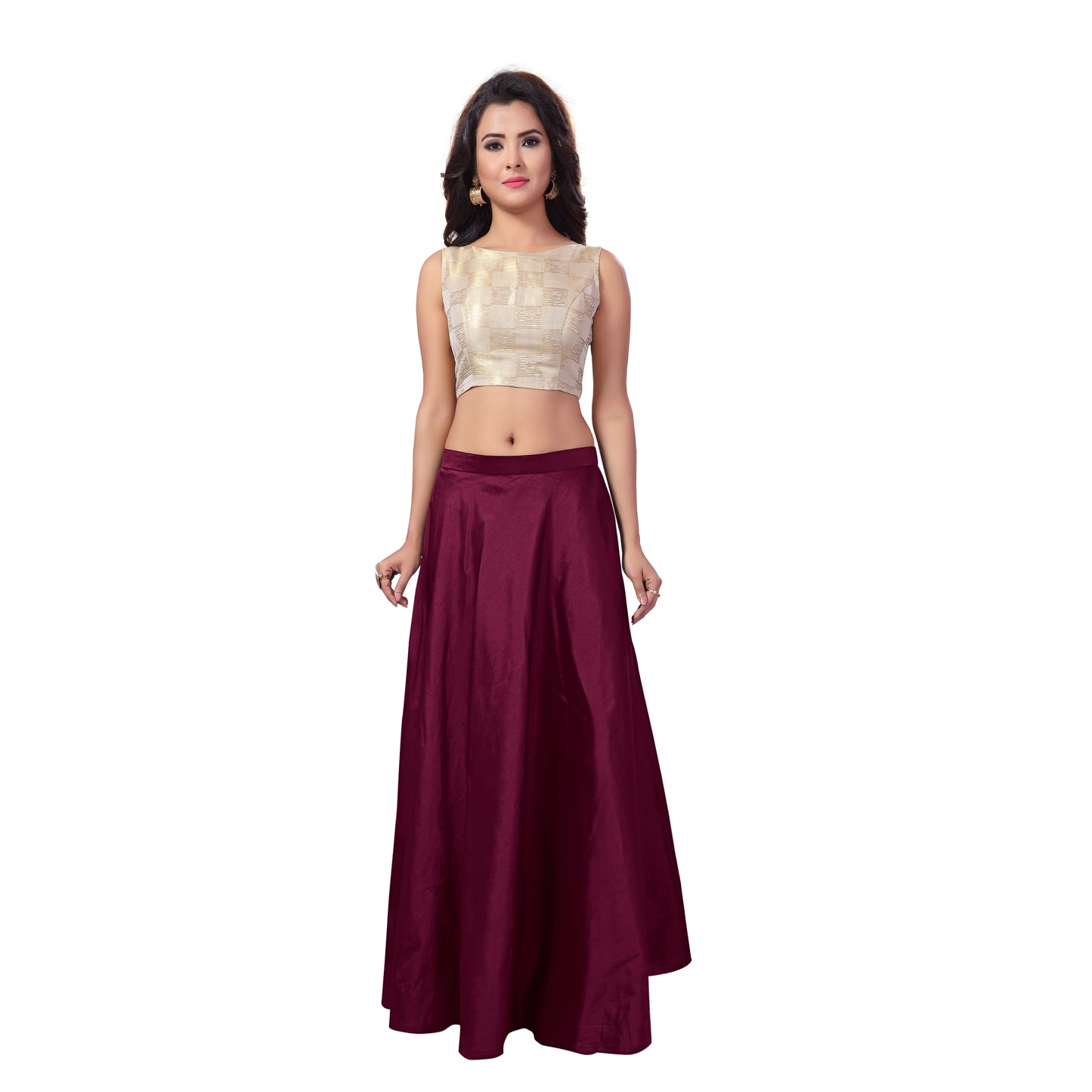 Women's Wine Taffeta Skirt (Design 733)