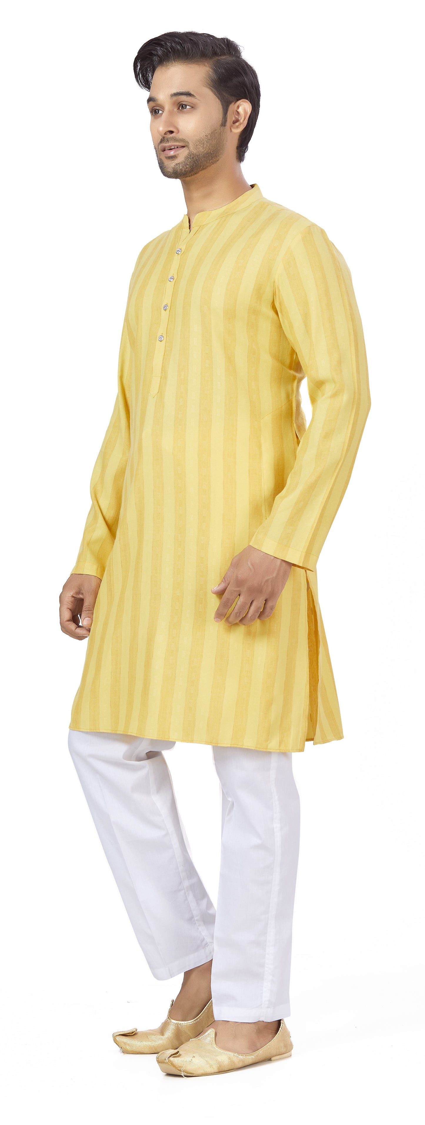 Men's Yellow Rayon Relaxed Fit Knee Length Kurta (Design 101)