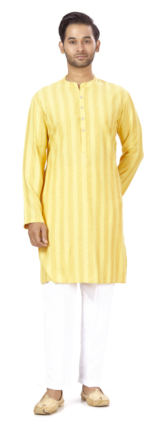 Men's Yellow Rayon Relaxed Fit Knee Length Kurta (Design 101)