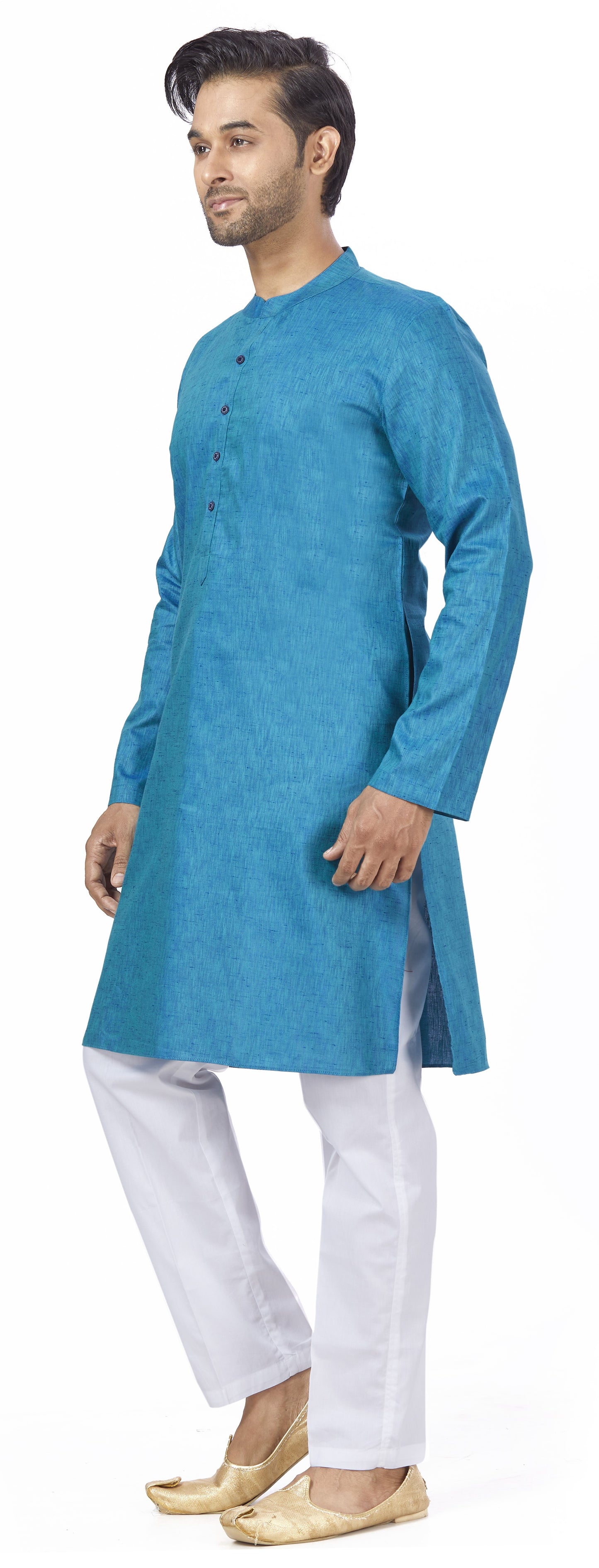 Men's Blue Rayon Relaxed Fit Knee Length Kurta (Design 102)