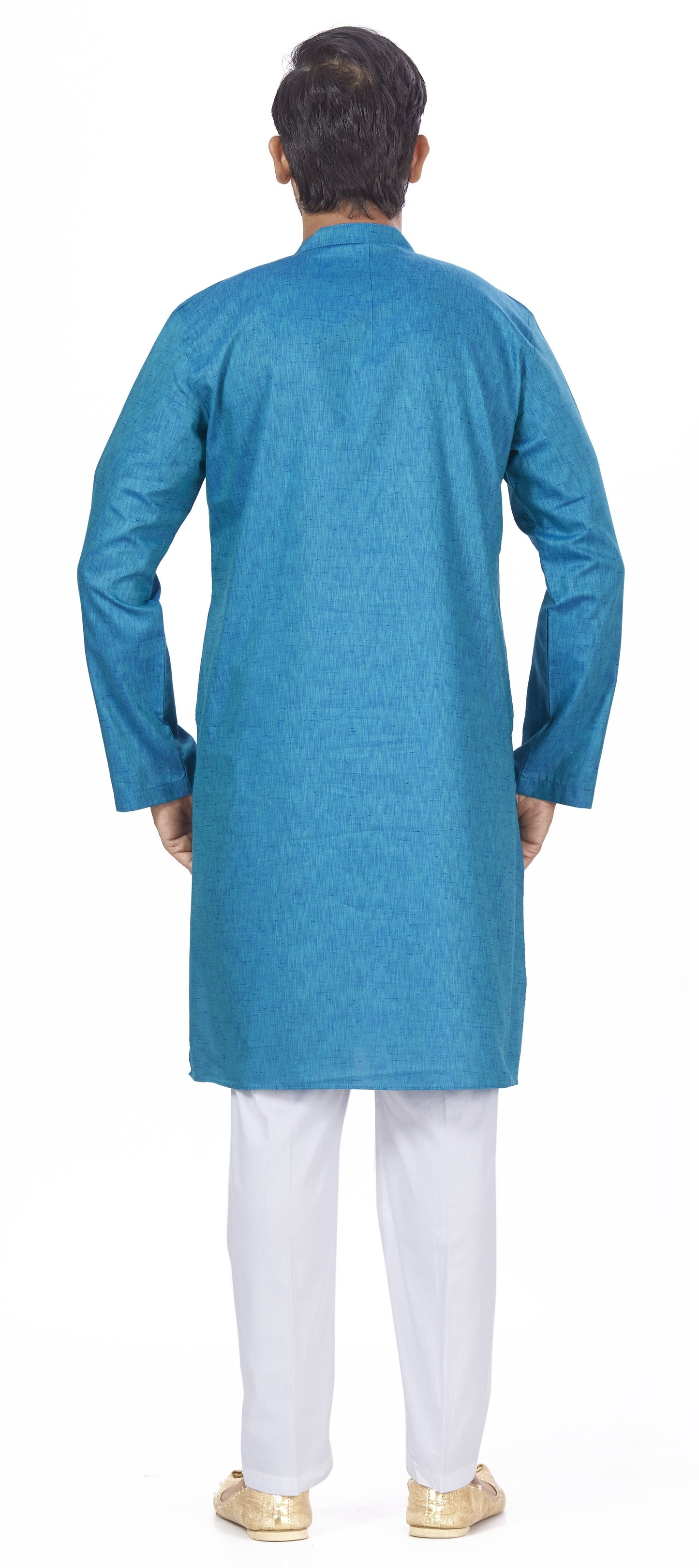 Men's Blue Rayon Relaxed Fit Knee Length Kurta (Design 102)