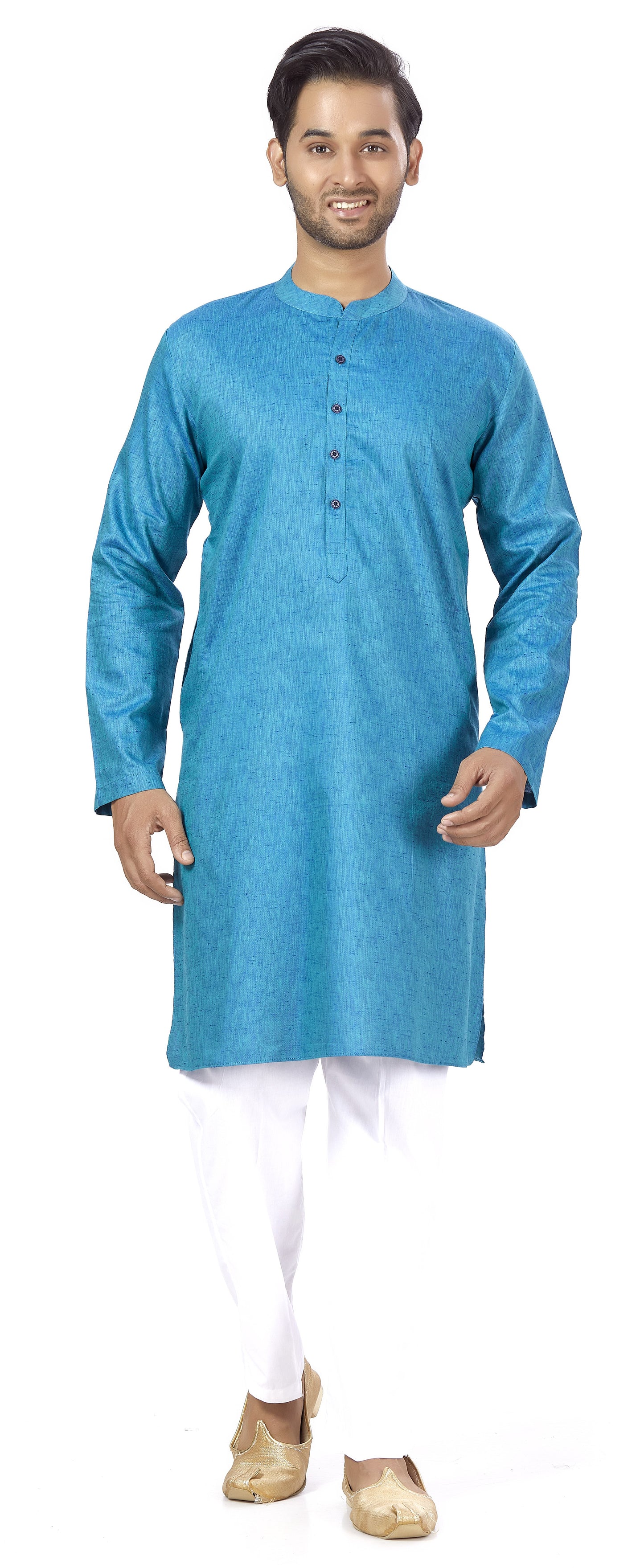 Men's Blue Rayon Relaxed Fit Knee Length Kurta (Design 102)
