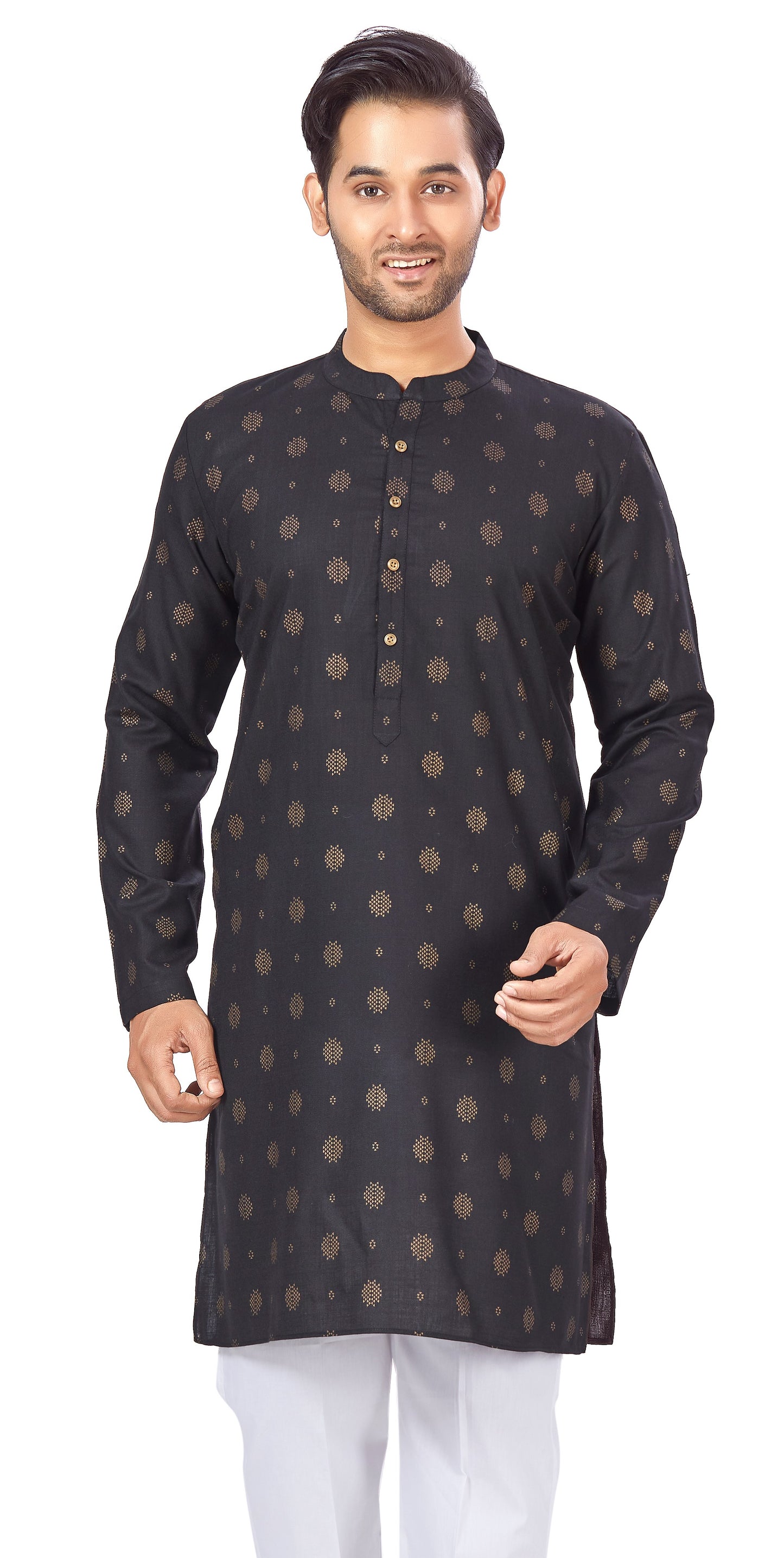 Men's Black Rayon Relaxed Fit Printed Knee Length Kurta (Design 104)