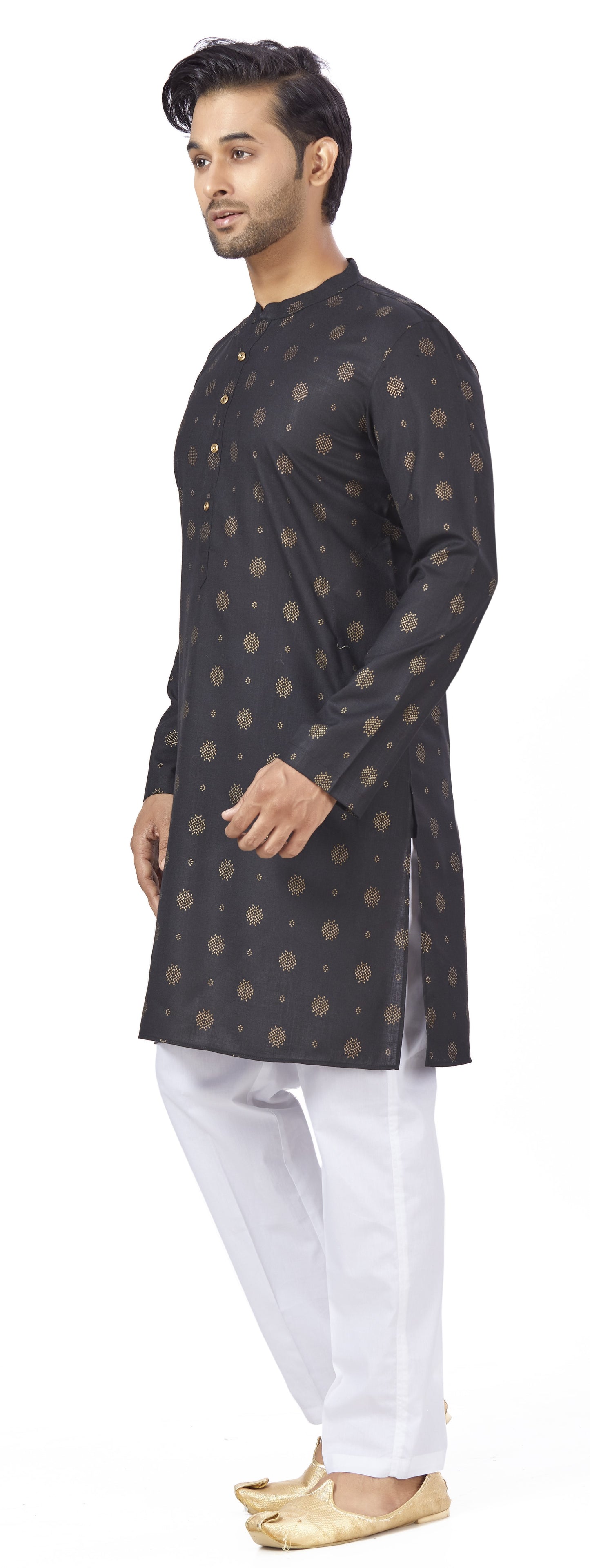Men's Black Rayon Relaxed Fit Printed Knee Length Kurta (Design 104)