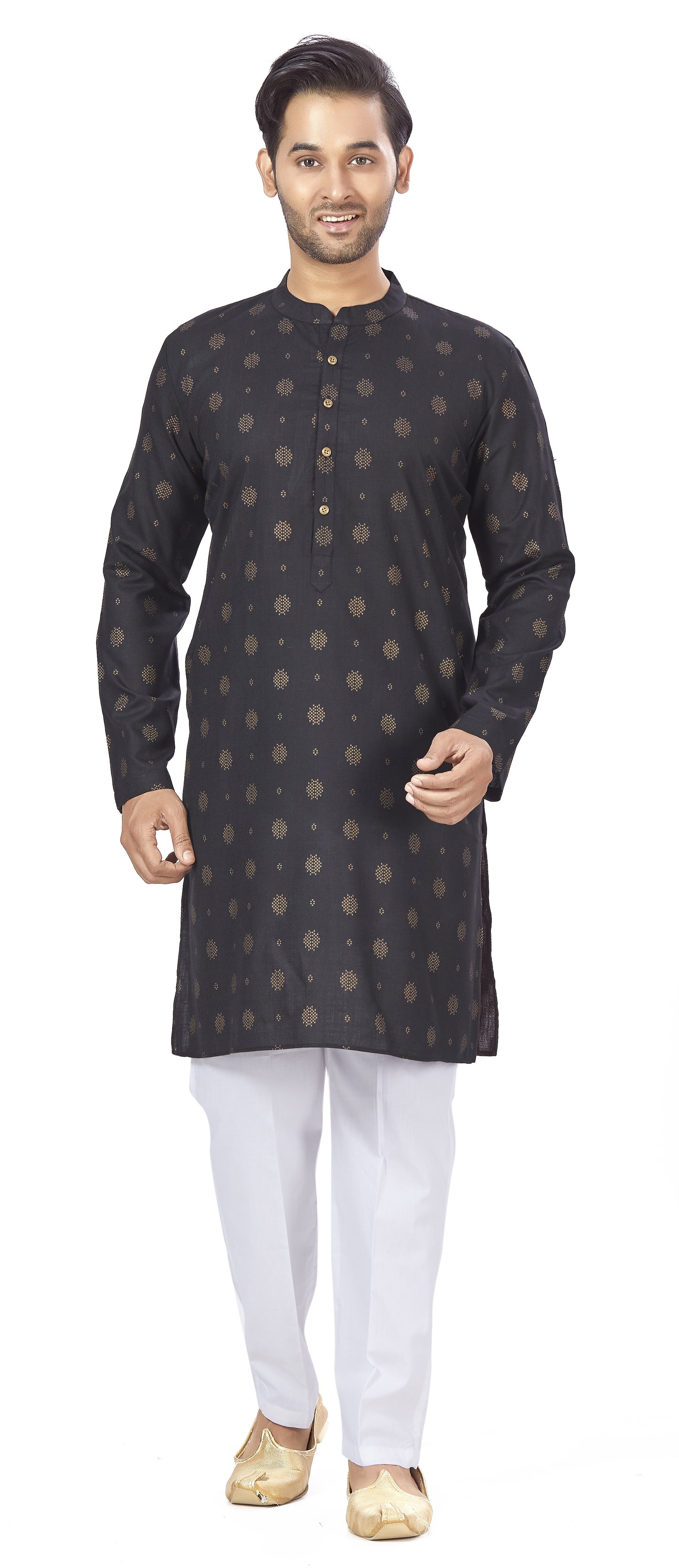 Men's Black Rayon Relaxed Fit Printed Knee Length Kurta (Design 104)