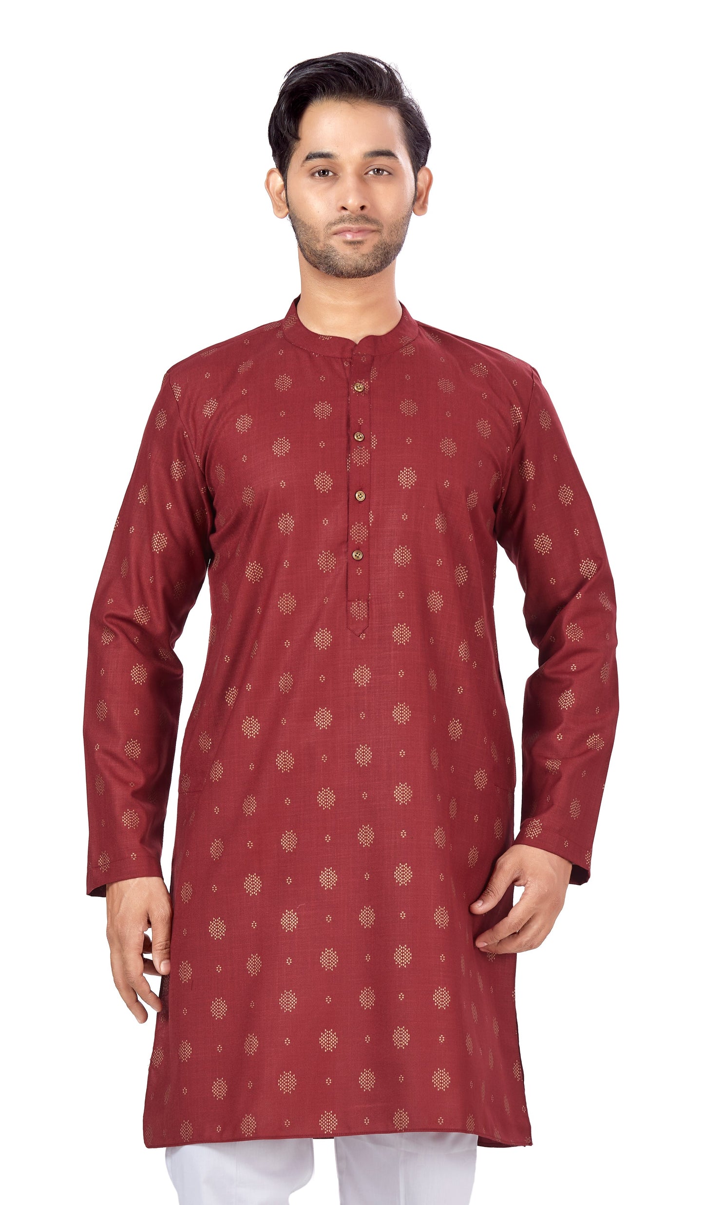 Men's Maroon Rayon Relaxed Fit Printed Knee Length Kurta (Design 104)