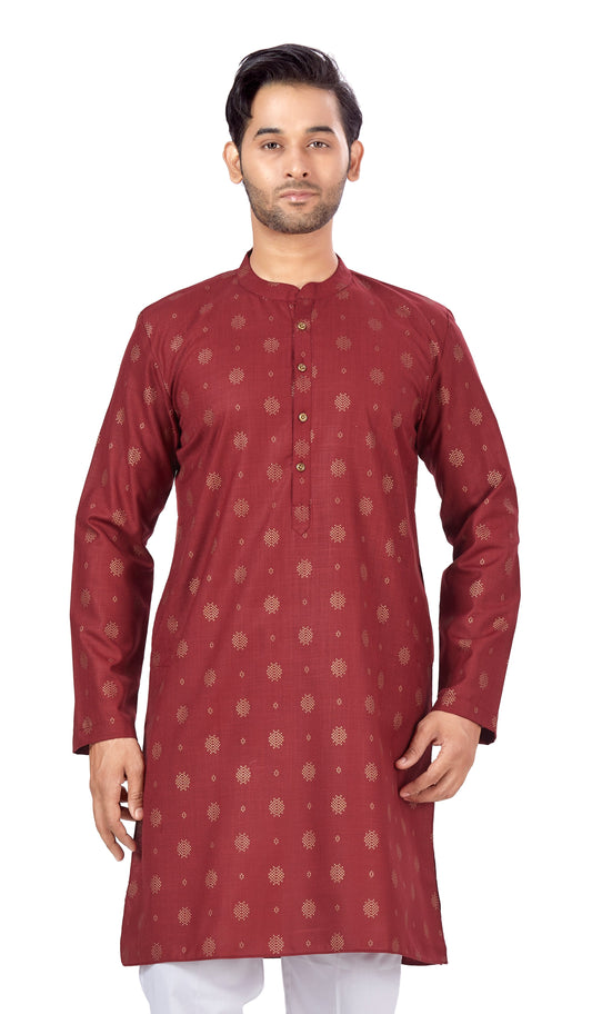 Men's Maroon Rayon Relaxed Fit Printed Knee Length Kurta (Design 104)