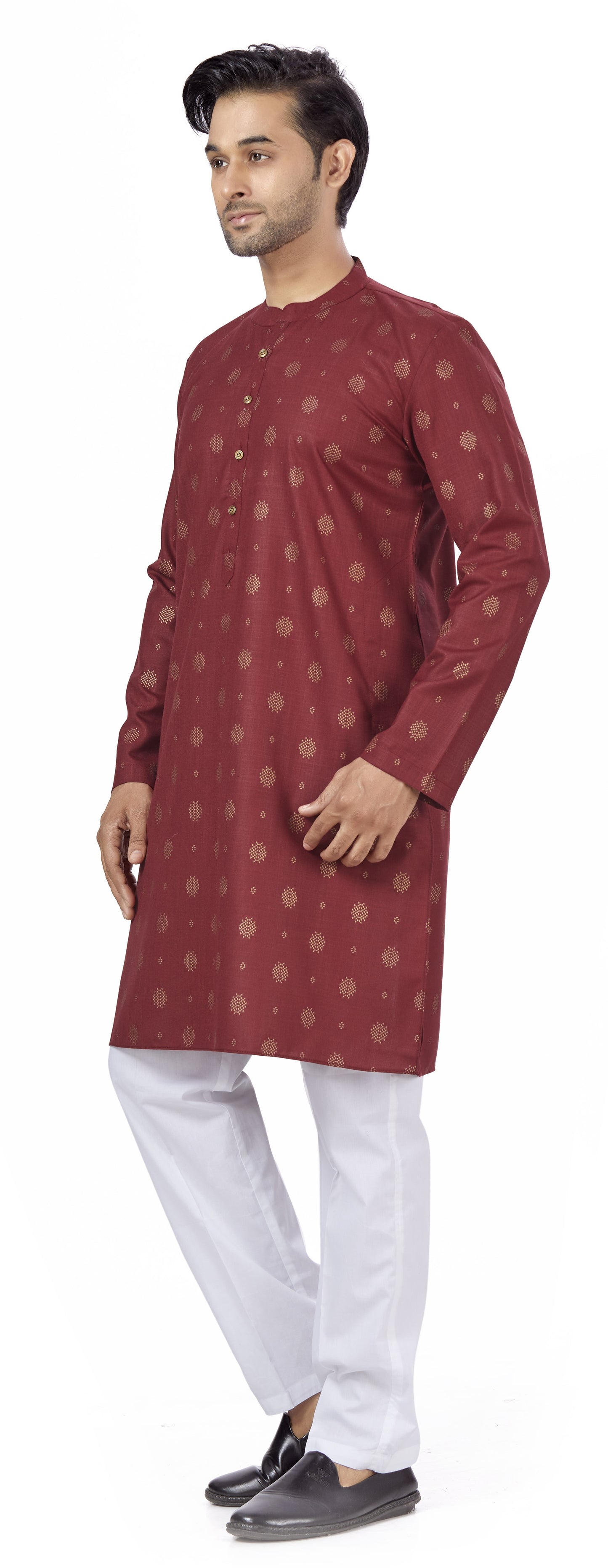 Men's Maroon Rayon Relaxed Fit Printed Knee Length Kurta (Design 104)