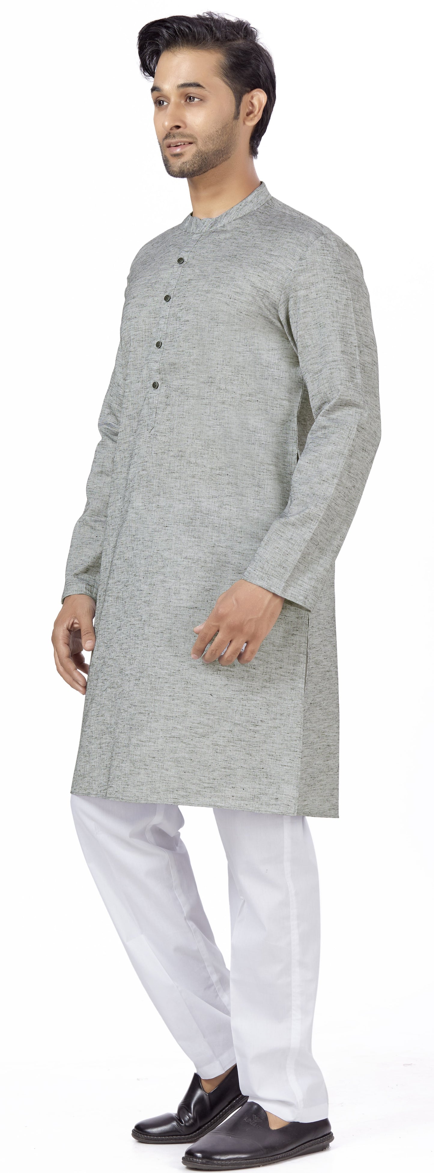 Men's Blue Linen Cotton Blended Relaxed Fit Knee Length Kurta (Design 109)